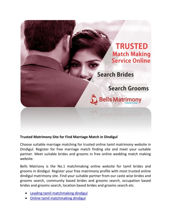Trusted Matrimony Site for Find Marriage Match in Dindigul