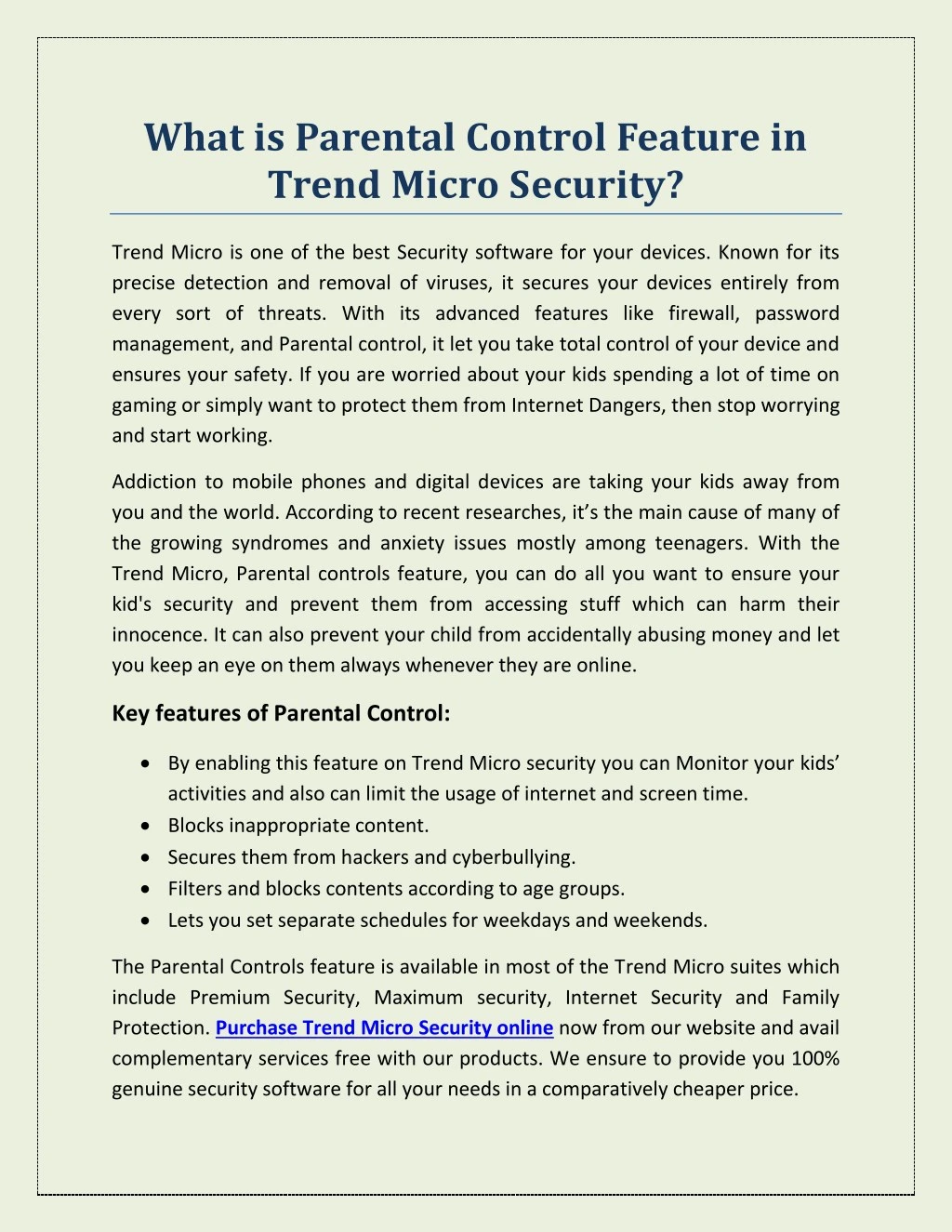 what is parental control feature in trend micro