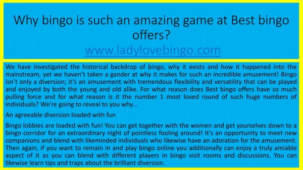 Why bingo is such an amazing game at Best bingo offers?