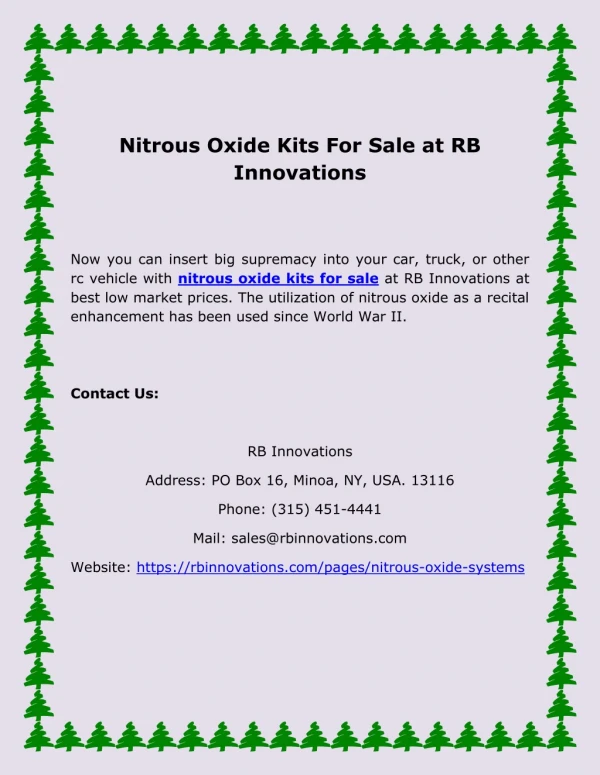 Nitrous Oxide Kits For Sale at RB Innovations