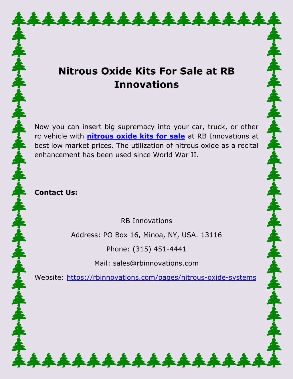 nitrous oxide kits for sale at rb innovations