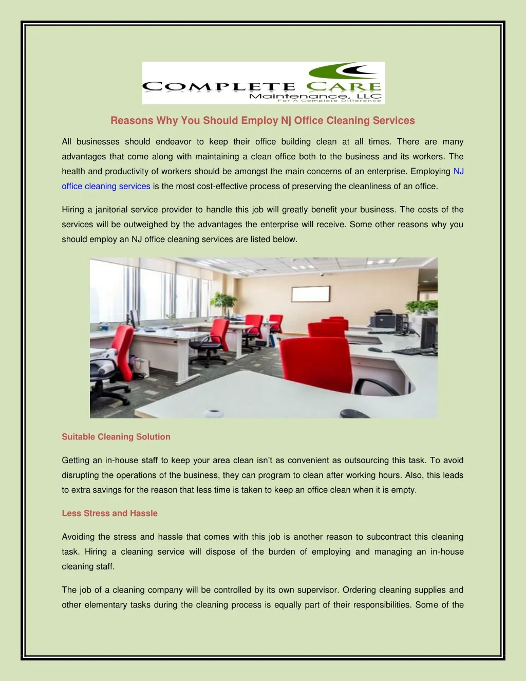 reasons why you should employ nj office cleaning