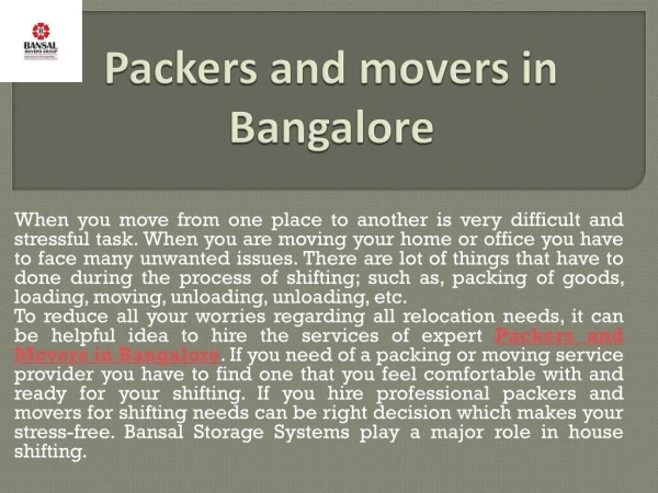 Packers and movers in Bangalore