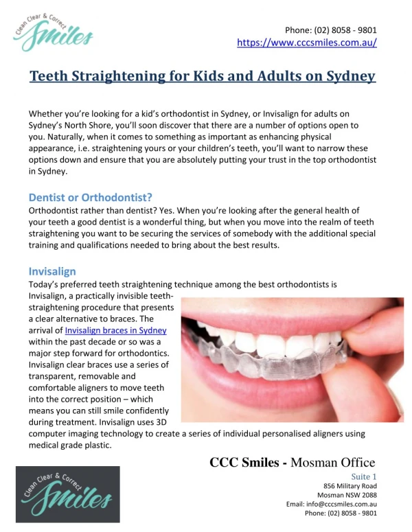 Teeth Straightening for Kids and Adults on Sydney