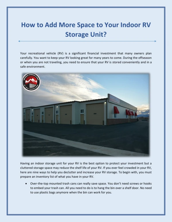 How to Add More Space to Your Indoor RV Storage Unit?