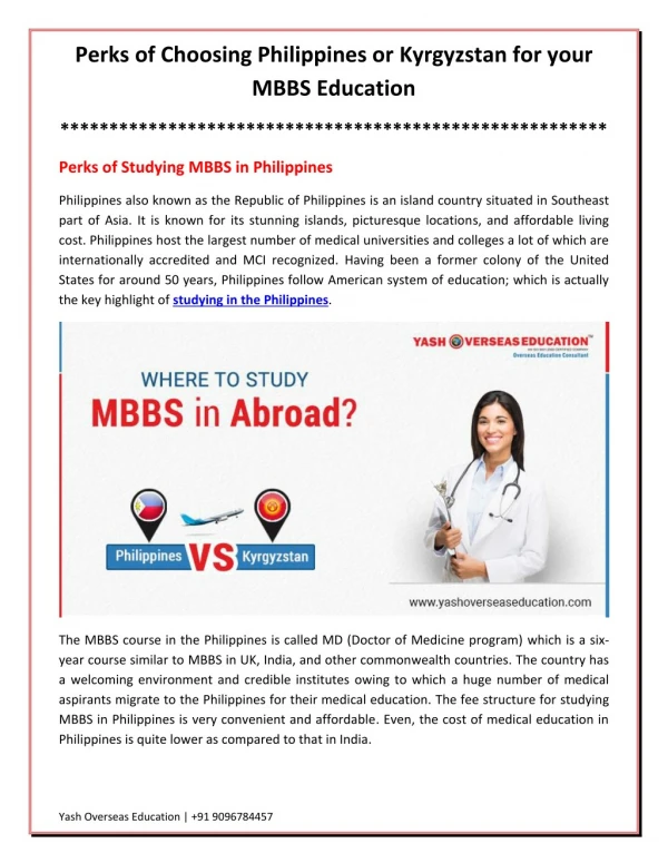 Perks of Choosing Philippines or Kyrgyzstan for MBBS Education