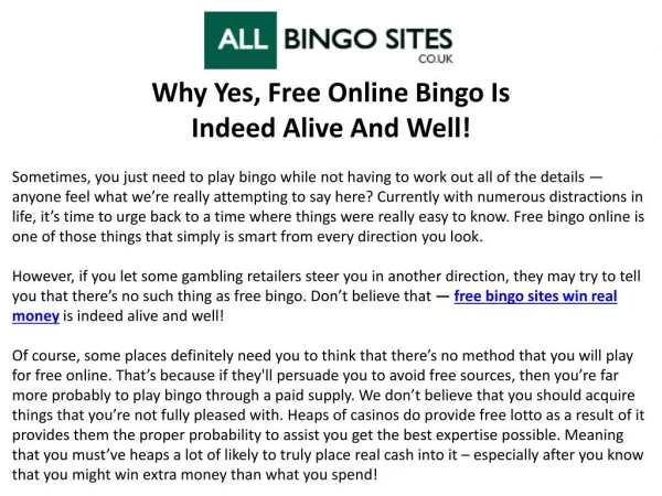 Why Yes, Free Online Bingo is Indeed Alive and Well!