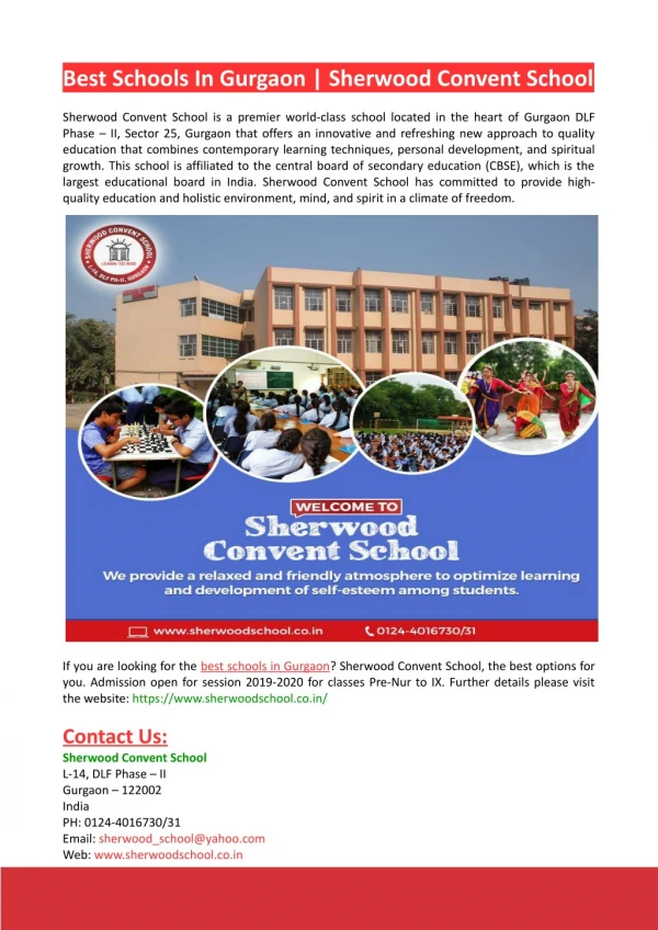 Best Schools In Gurgaon-Sherwood Convent School