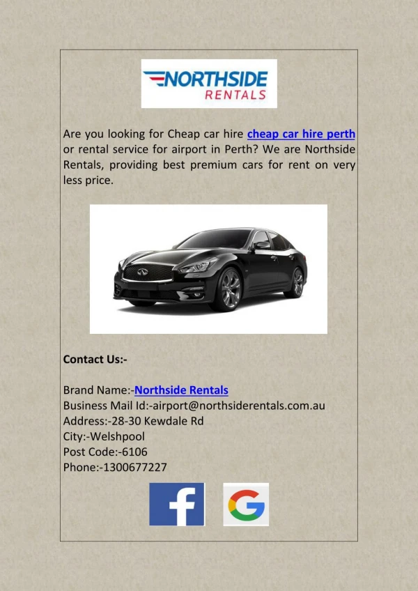 Cheap Car Hire or Rental Service for Airport in Perth