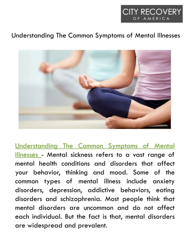 Understanding The Common Symptoms of Mental Illnesses