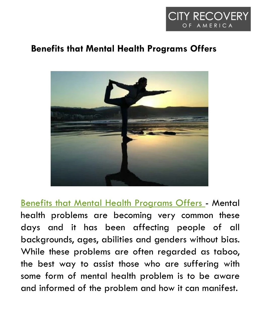 benefits that mental health programs offers