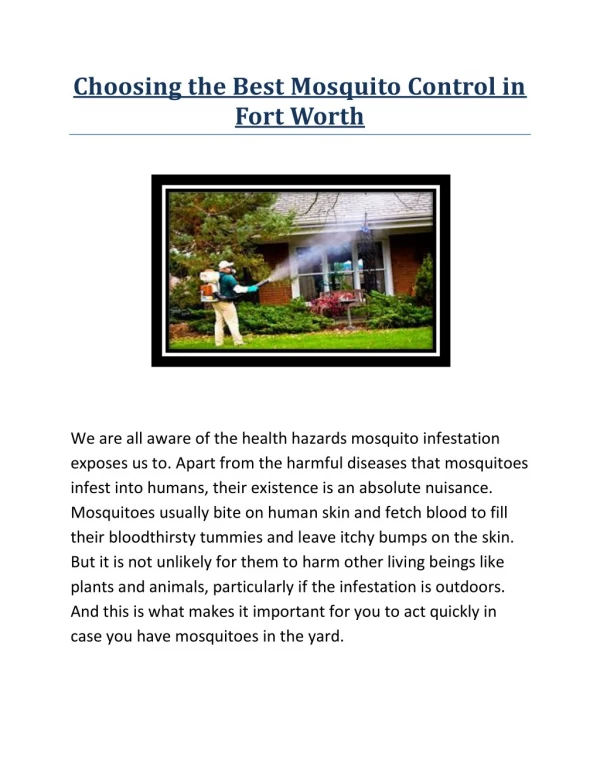 Choosing the Best Mosquito Control in Fort Worth