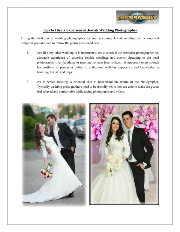 Tips to Hire a Experienced Jewish Wedding Photographer