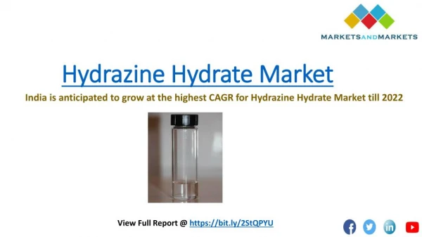 India is anticipated to grow at the highest CAGR for Hydrazine Hydrate Market by 2022
