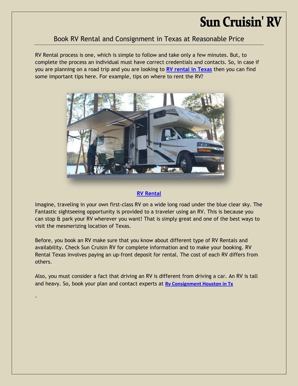 book rv rental and consignment in texas