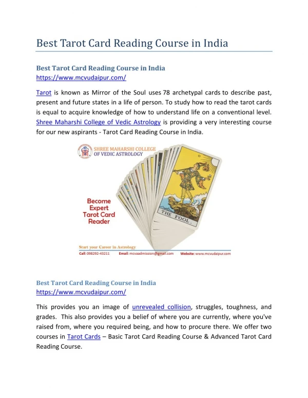 Best Tarot Card Reading Course in India