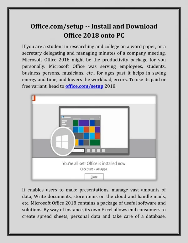 Office.com/setup -- Install and Download Office 2018 in your PC