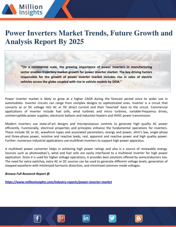 Power Inverters Market Trends, Future Growth and Analysis Report By 2025