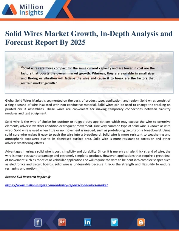 Solid Wires Market Growth, In-Depth Analysis and Forecast Report By 2025