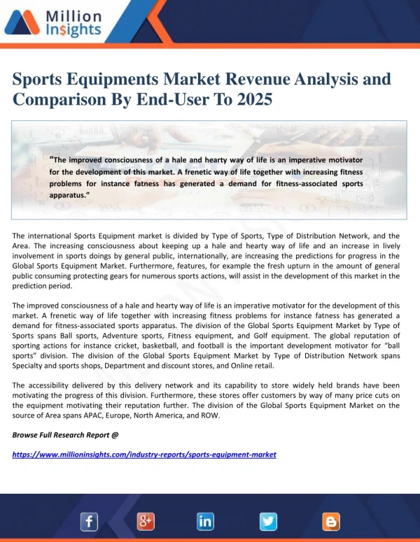 Sports Equipments Market Revenue Analysis and Comparison By End-User To 2025