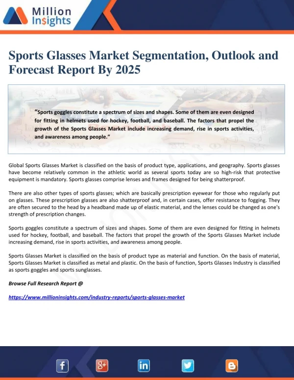 Sports Glasses Market Segmentation, Outlook and Forecast Report By 2025