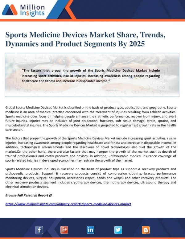 Sports Medicine Devices Market Share, Trends, Dynamics and Product Segments By 2025
