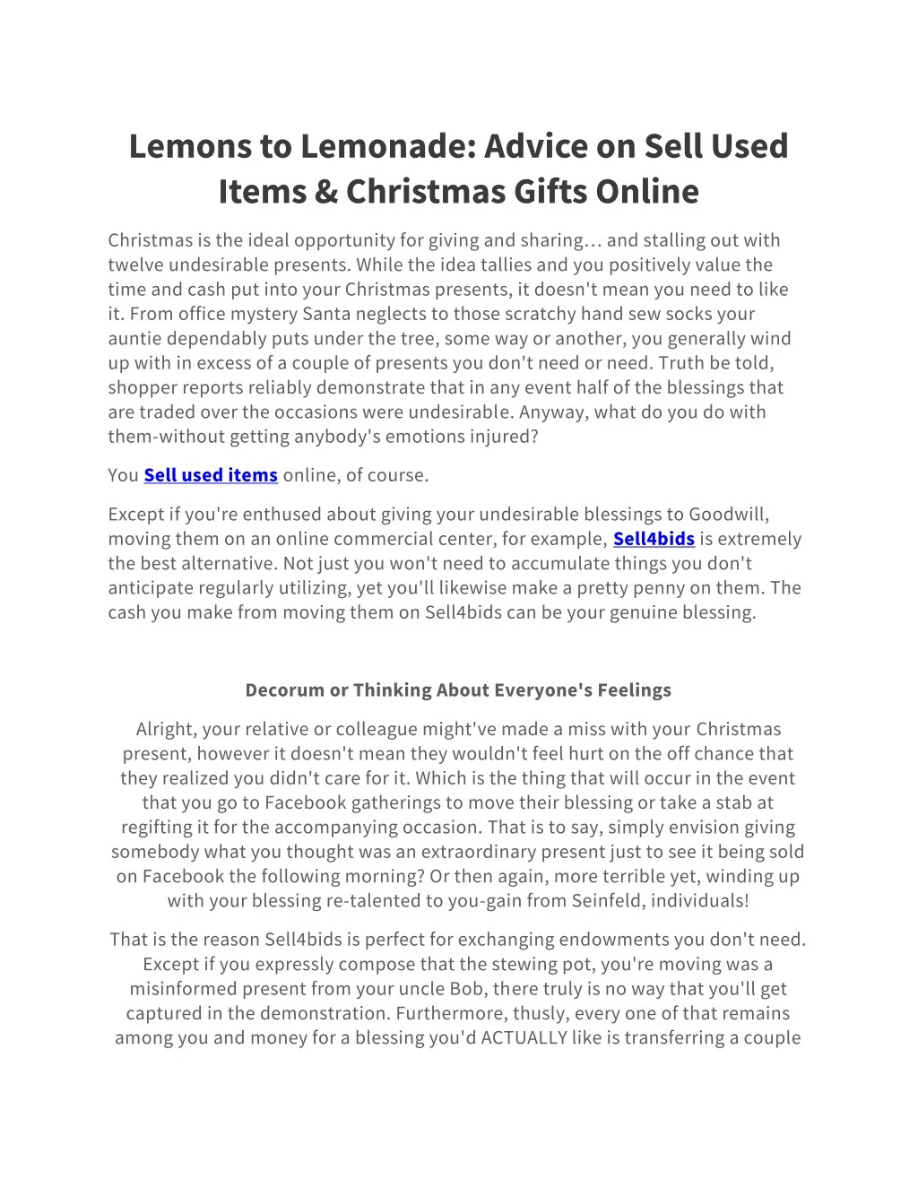 lemons to lemonade advice on sell used items