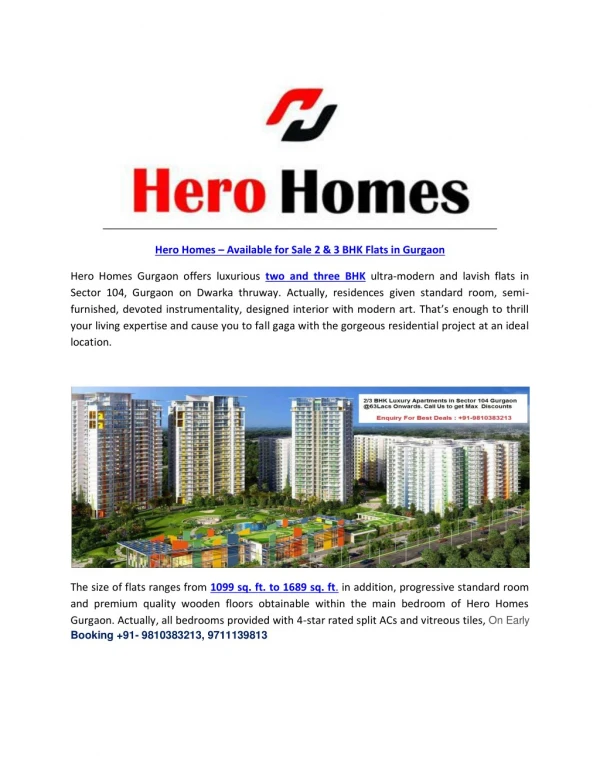 Hero Homes - Available for sale 2 & 3 BHK Luxury Flats in Gurgaon