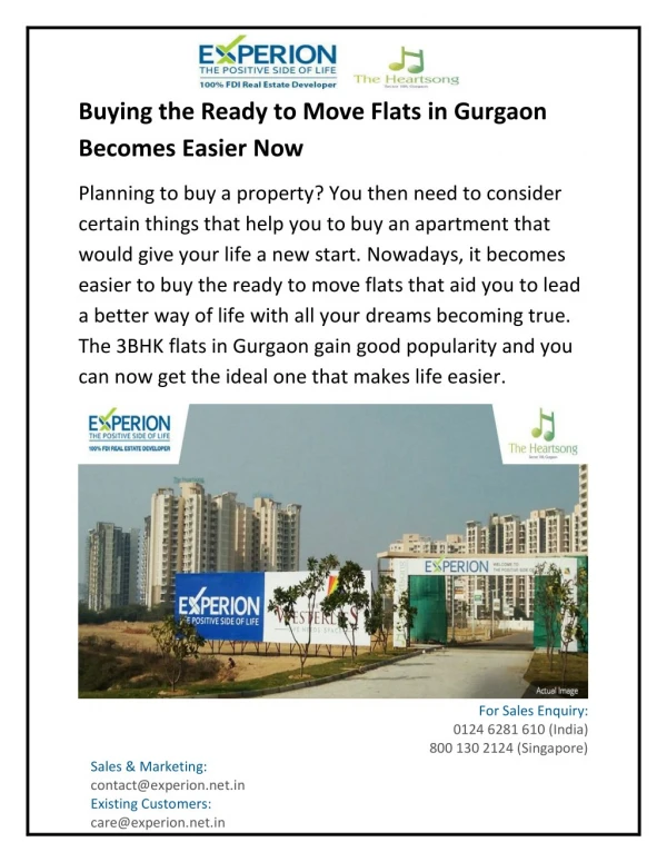 Buying the Ready to Move Flats in Gurgaon Becomes Easier Now