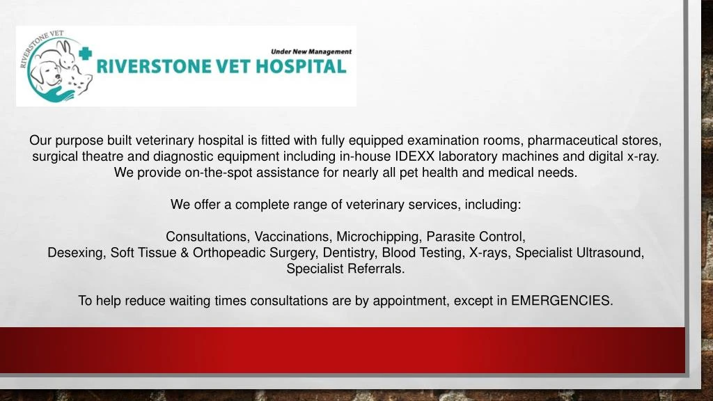 our purpose built veterinary hospital is fitted