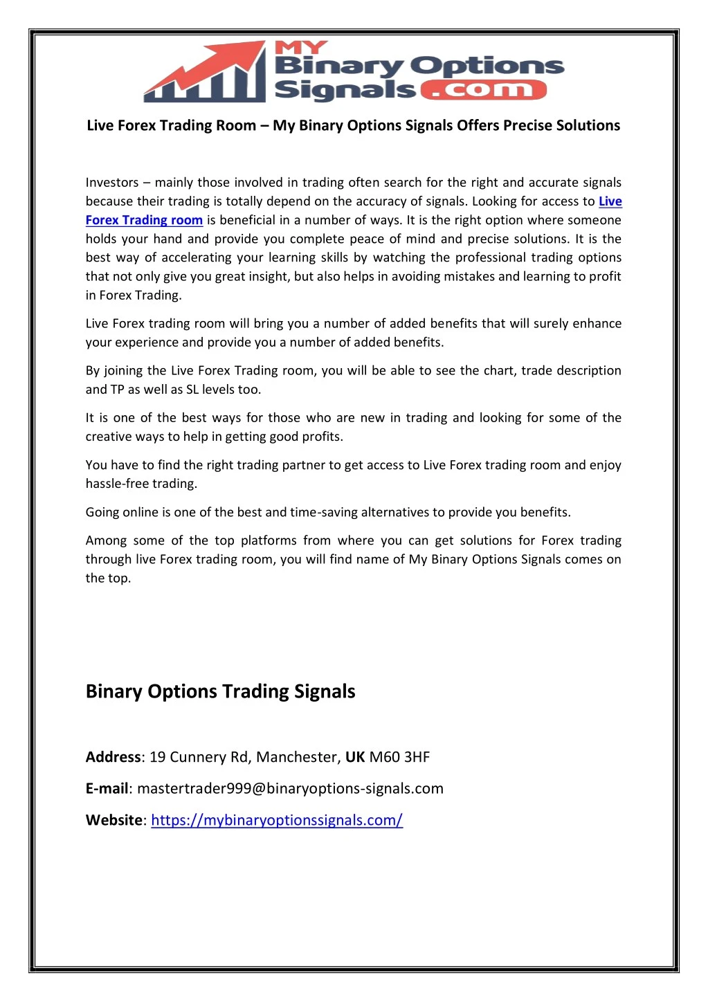live forex trading room my binary options signals