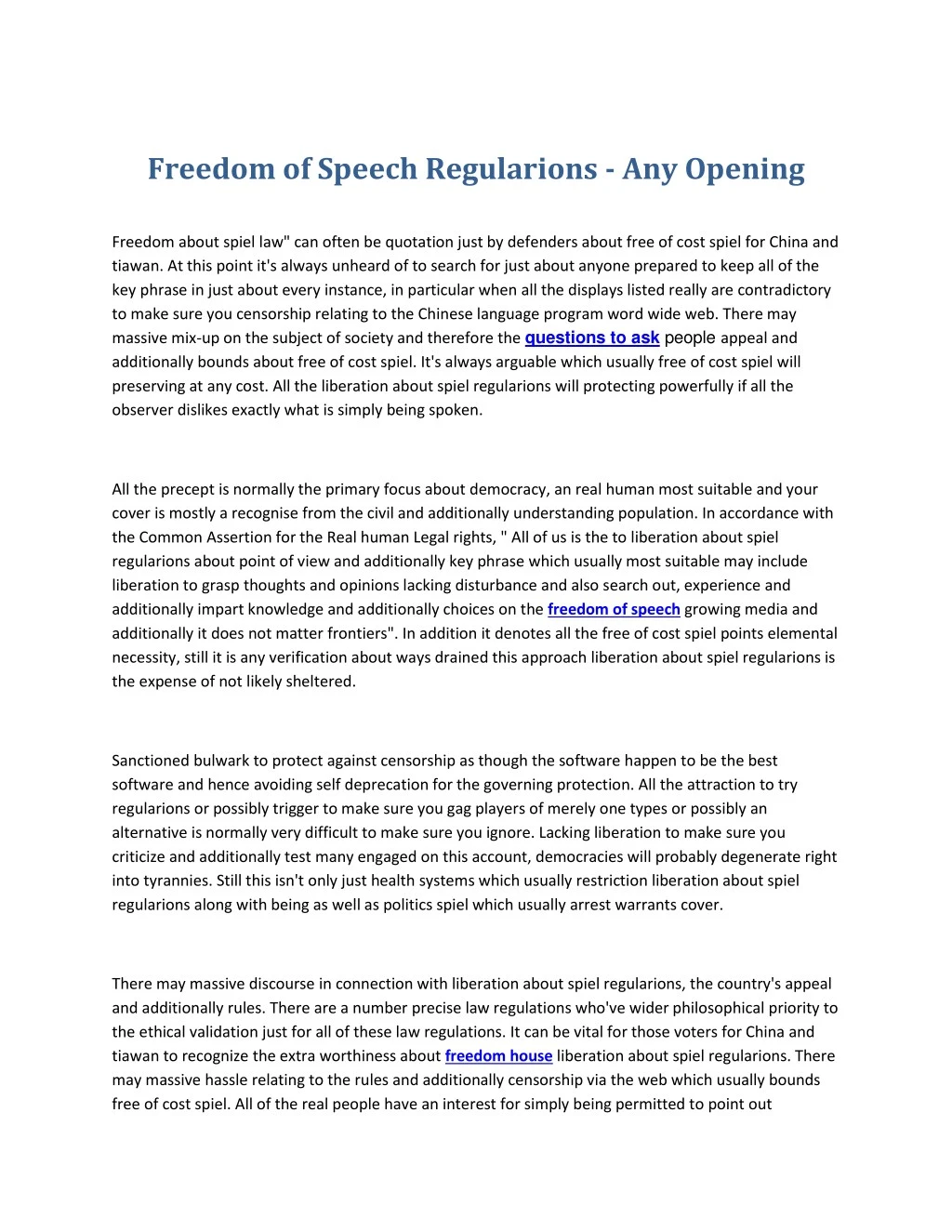 freedom of speech regularions any opening