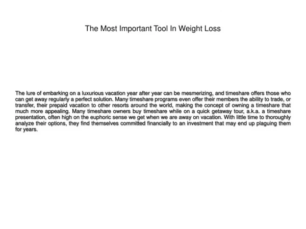 The Most Important Tool In Weight Loss