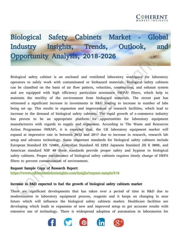 Biological Safety Cabinets Market - Global Industry Insights, Trends, Outlook, and Opportunity Analysis, 2018-2026