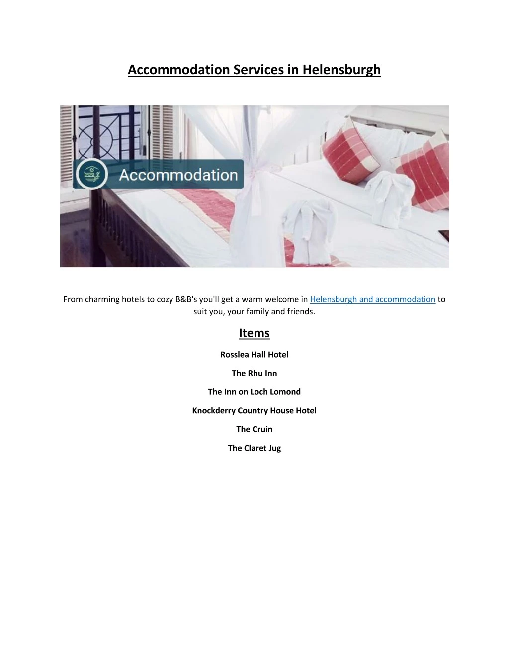 accommodation services in helensburgh