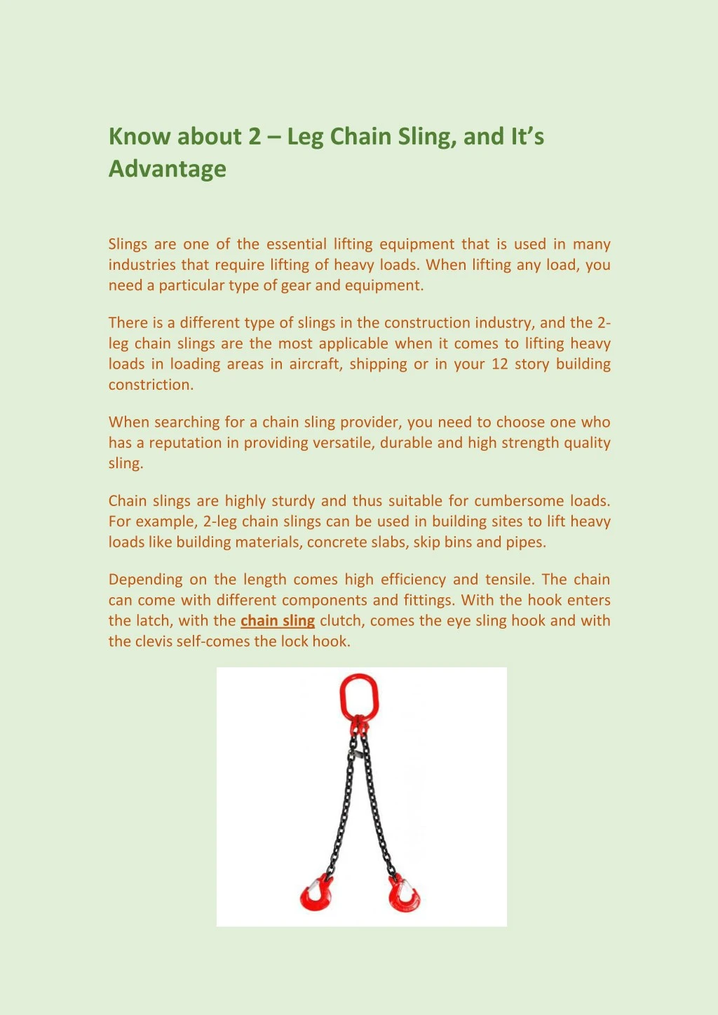 know about 2 leg chain sling and it s advantage