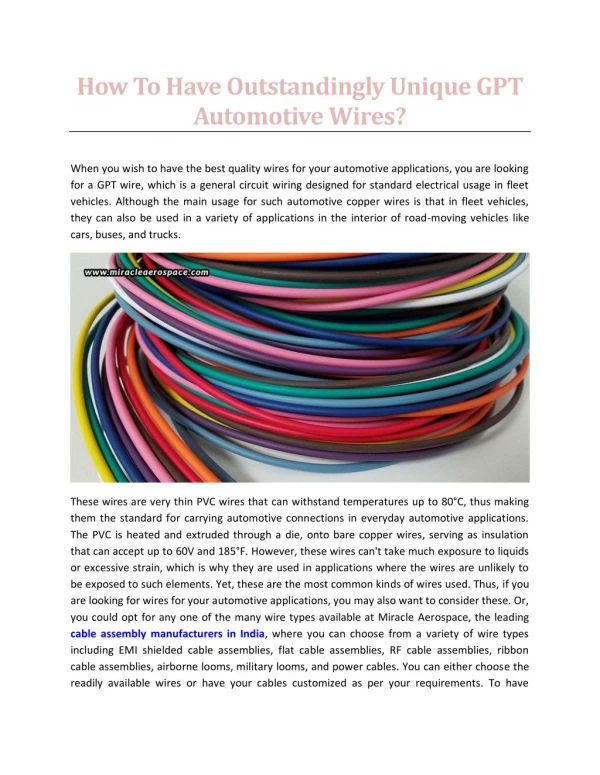 How To Have Outstandingly Unique GPT Automotive Wires - Miracle Aerospace