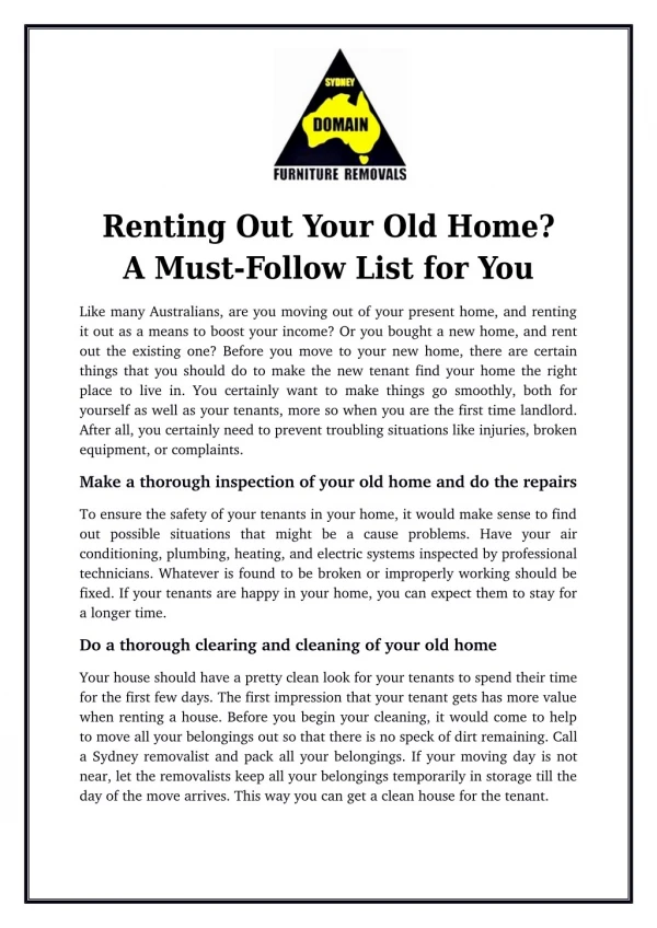 Renting Out Your Old Home? A Must-Follow List for You