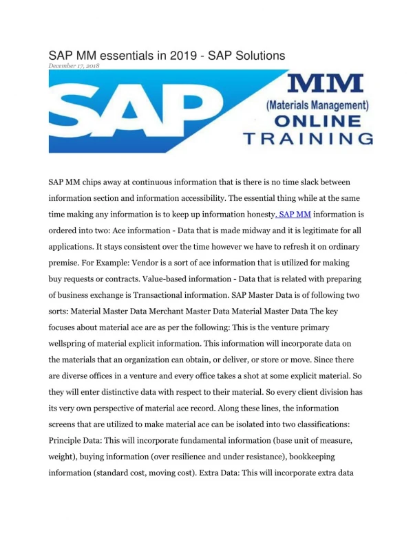 SAP MM Course Training Online in Hyderabad India
