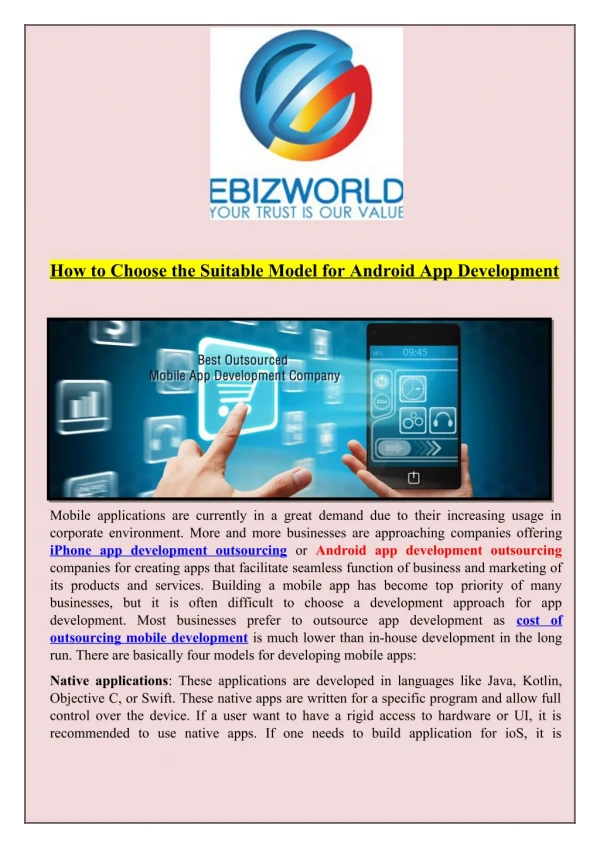 Android App Development Outsourcing Services - EBIZWORLD