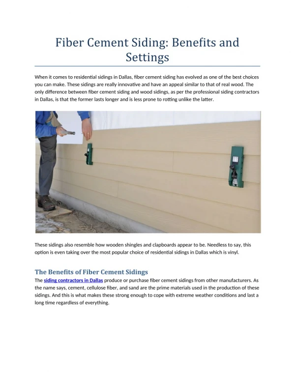 Fiber Cement Siding: Benefits and Settings