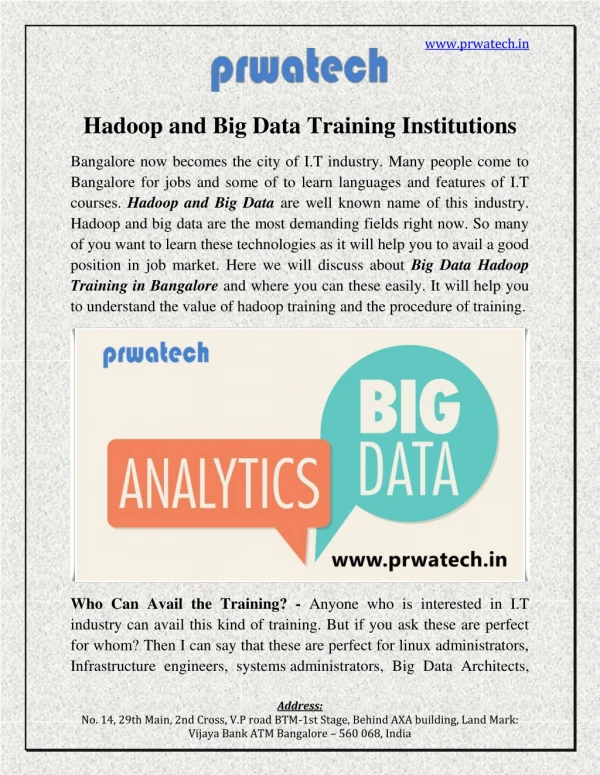 Hadoop and Big Data Training Institutions