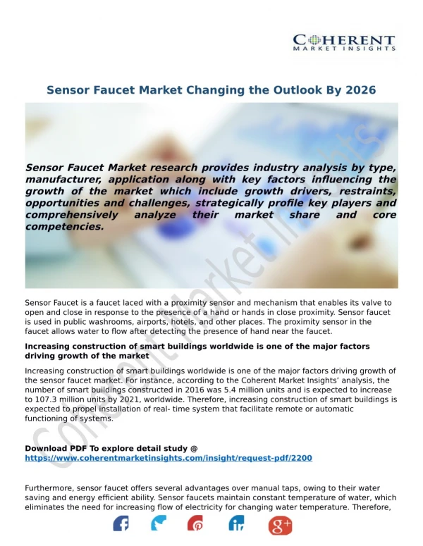 Sensor Faucet Market Changing the Outlook By 2026