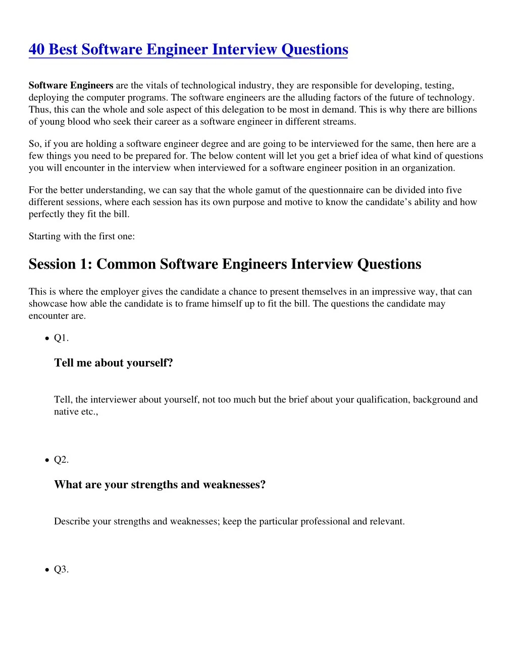 40 best software engineer interview questions