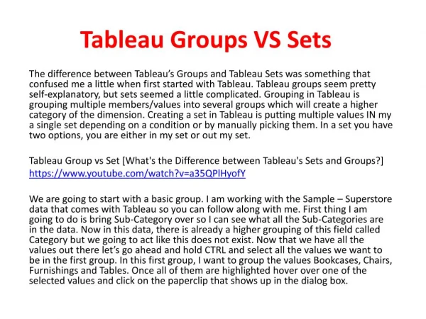 Tableau Groups VS Sets
