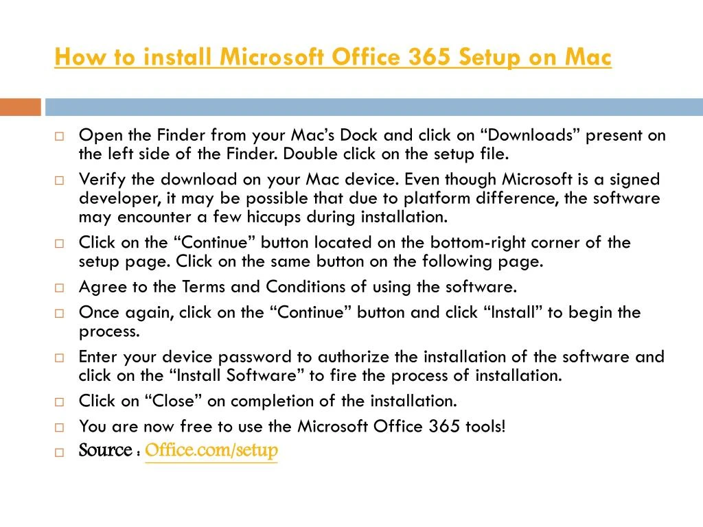 how to install microsoft office 365 setup on mac