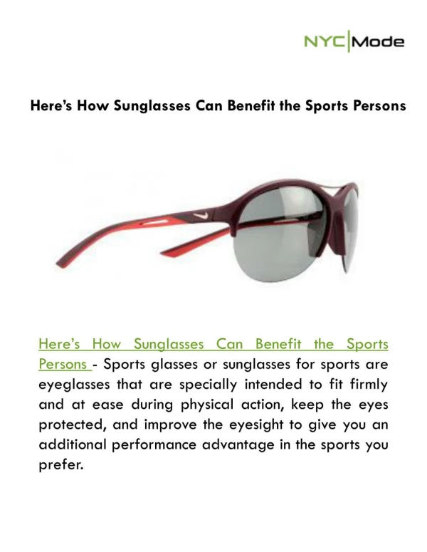 Here’s How Sunglasses Can Benefit the Sports Persons