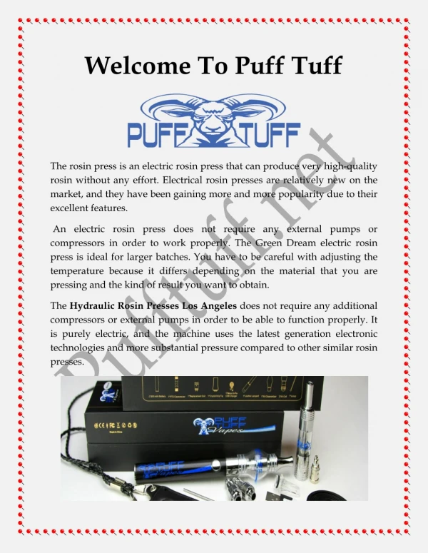 Hydraulic Rosin Presses Los Angeles - Puff Tuff