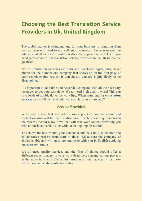 Choosing the Best Translation Service Providers in Uk, United Kingdom