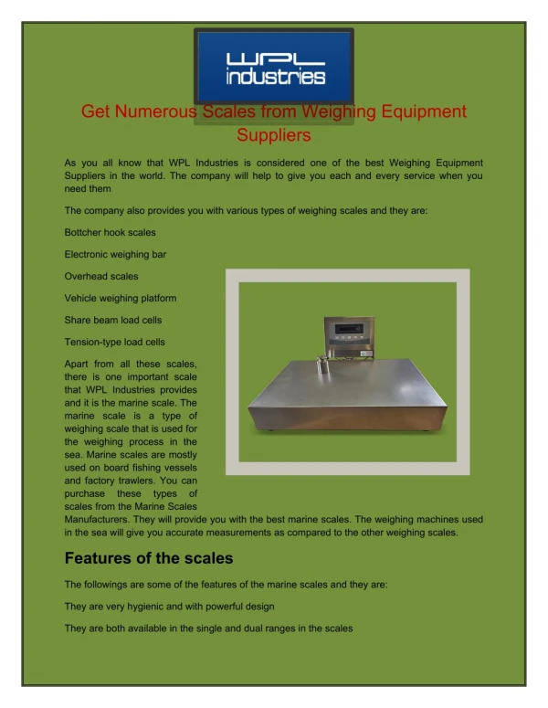 Get Numerous Scales from Weighing Equipment Suppliers